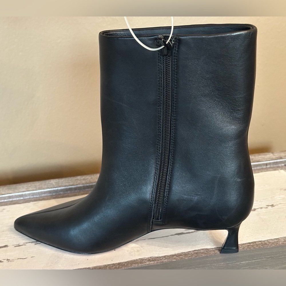 Jennifer Sumko x Antonio Melani Black Leather Pointed Toe Kitten Heel Boots 6.5M - Picture 5 of 7